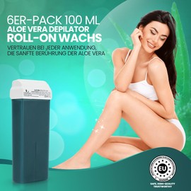 DERMAWAX Roll-On Wax Cartridges 6 x 100 ml Aloe Vera - Made in Italy Warm Wax Refill Set - For Sensitive Skin - Compatible with All 100 ml Wax Warmers - Legs, Arms, Back & Chest
