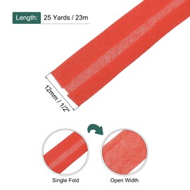 sourcing map 1/2 Inch Single Fold Bias Tape Polyester Continuous Bulk Bias Tape for Sewing, Seaming Quilting Hemming Binding Crafts (Red 25 Yards)