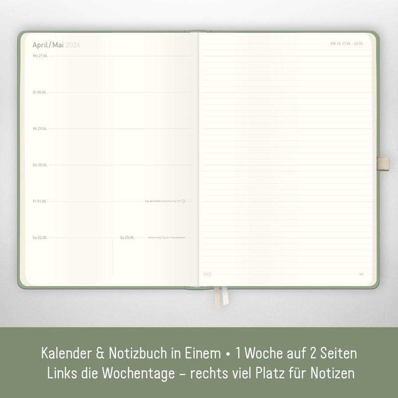 Häfft® Weekly Note Calendar 2026 A4 "Fine Flowers" Book Calendar,
