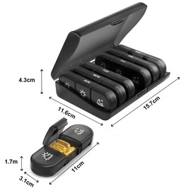 Ruayia Tablettenbox mit 7 Tage morgens abends 2 fächer, Klein Pillendose Große Fächer für Kinder äLtere und HäNde, Pillendose Unterwegs Quadratische Form - Noir