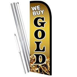 Vista Flags We Buy Gold Premium Windless  Feather Flag Bundle (Complete Kit) OR Optional Rep - Flag Only