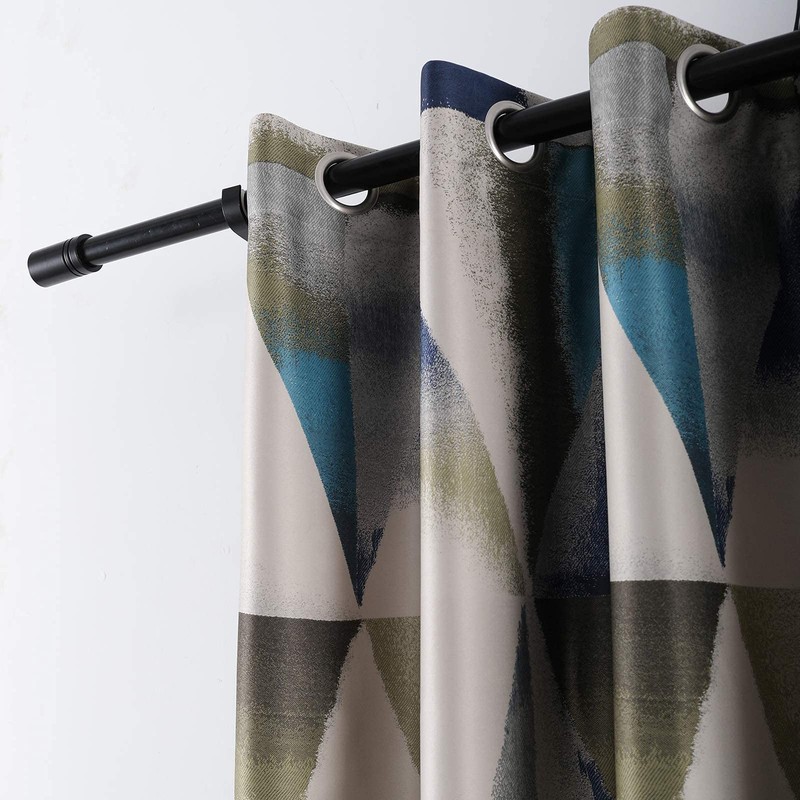 Leeva Geometric Print Blackout Curtains for Bedroom, Modern Blue Linen