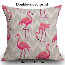 Smooffly Cushion Cover Pink Flamingo Geometric Square Cotton Pillowcase Throw Pillow Cover for Home Sofa Couch Car Seat Decorative 18 x 18 Inch Pink White Grey