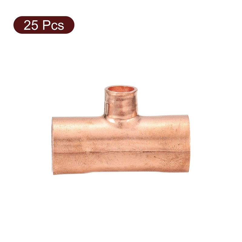 uxcell 3Pcs 1/2" x 1/4" x 1/2" Copper Reducing Tee