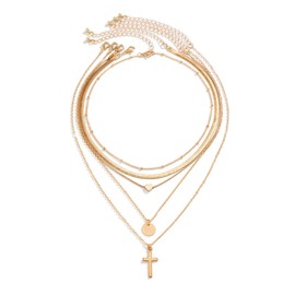 Habselikob Women's Multi-Layer Chain Gold Stackable Snake Chain Chains with Heart Zirconia Cross Pendant Gold Jewellery, Stainless Steel