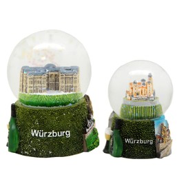 Set of 2 Cute Souvenir Snow Globes Würzburg Fortress Marienberg Residence Bag Diameter 45 mm and 65 mm | Air Bubble