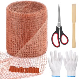 Yaocom 4" x 60 ft Copper Mesh Rodent Control Kit for Mice Rat Snails Rustproof Rodent Barrier Mesh Copper Wool Fill Fabric Hole Filler with Scissors, Packing Tool, Gloves for Hole Blocking, Gardening