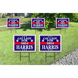 ECO CAT LADY FOR HARRIS 2024 5 pack Double Sided 12x16 in Yard Road Sign w/Stand