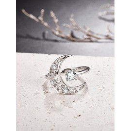 KINGWHYTE Celtic Ring 925 Sterling Silver Crescent Moon Ring for Women Celtic Crescent Moon Rings Heavenly Jewellery Gift for Girls Mum Grandmother Girlfriend, Cubic Zirconia