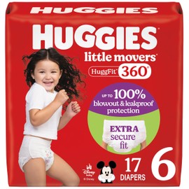 Huggies Size 6 Baby Diapers, Little Movers HuggFit 360° Baby Diapers with 360° Waistband, Size 6 (35+ lbs), 48 Count, Packaging May Vary