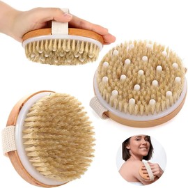 Cepillo corporal de cerdas naturales para masaje, exfoliación en seco, eliminación de piel muerta y tratamiento de celulitis.