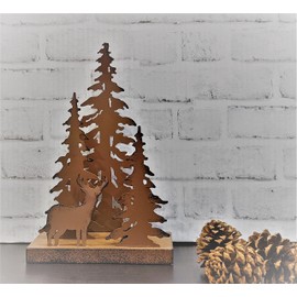 Rustic Metal Deer in The Forest Decorative Light Night Side Table Décor Silhouette Ambient Light Accent Lamp Cabin Lodge Decor