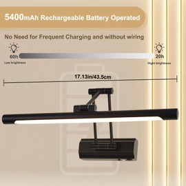 TYhogar Battery Operated Picture Light with Remote Control,17 inch 3 Color Dimmable Wireless Painting Light,5400mAh Cordless Rechargeable Battery Wall Sconces for Gallery,Artwork,Display(Matte Black)