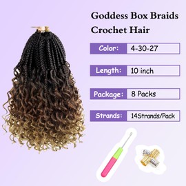 Mebeli Goddess box braids Crochet Hair,10inch Pre Looped Crochet Boho Braids with curly Ends,8pcs Boho Box Braids Crochet Hair Extensions for Black Women