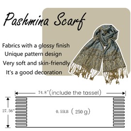 Wendyfull Pashmina Shawl Wraps Scarf for Women Reversible Paisley Scarves w/Fringes Soft Silky