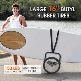 Morohope Double SUP Transport Cart with 16" Wheels, Carrier/Trolley for 2 Stand Up Paddle Boards & Surfboards, Black