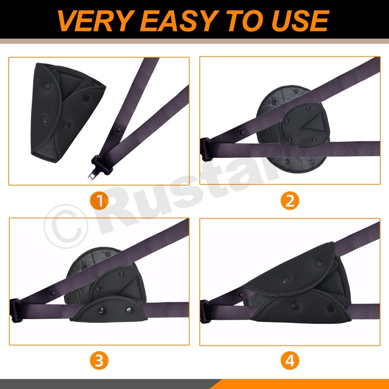 Rustark 2Pcs Black Seat Belt Adjuster for Kids and Adults