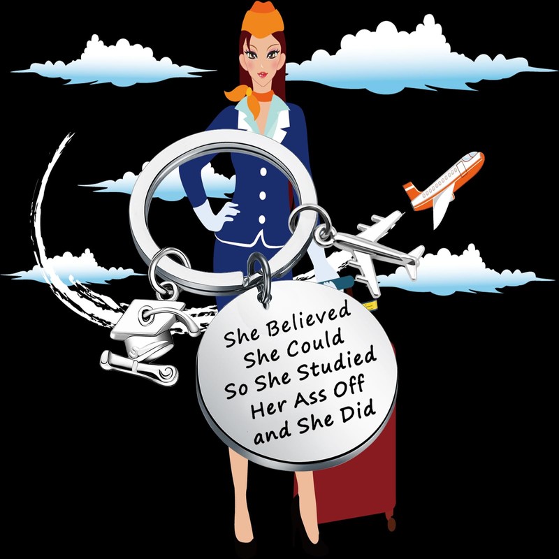 BEKECH Airplane Keychain New Pilot Gifts Flight Attendant Graduation Gifts