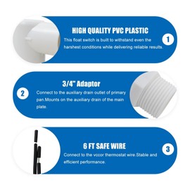 WELURE SS2 AC Float Switch HVAC 3/4 Inch Condensate Shut Off Sensor Prevent Overflow in Drain Pan or Gravity Drain Used in Various Applications