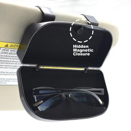 OEMASSIVE Car Visor Sunglass Case, Double Snap Car Sun Visor Glasses Case Protective Case Sunglasses Holder with Hidden Magnetic Closure, Universal Car Visor Accessories (Black)