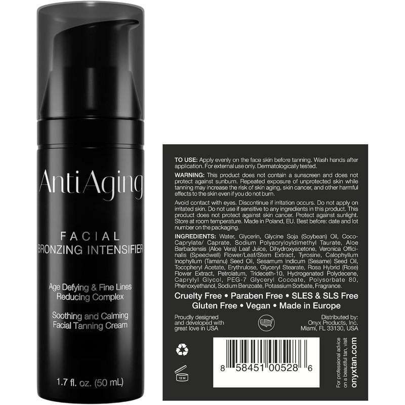 Onyx Anti-Aging Jar, Facial Bronzing Intensifier, Tanning Lotion enriched with