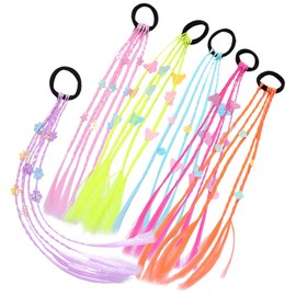 NOLITOY 6pcs Wig Ponytail Headband Hairband Ponytail Extension Colorful Hair Extension for Kids Hair Accessories Synthetic Braided Ponytail Extension Plastic