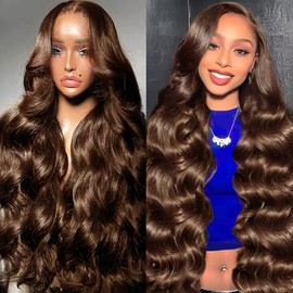 Lukymart 30 Inch Chocolate Brown Lace Front Wigs Human Hair Pre Plucked 13x4 HD Body Wave Lace Front Wig 180% Density Colored Frontal Glueless Brown Human Hair Wig for Women