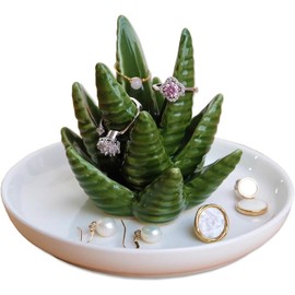 Soporte para Anillos de Aloe, Plato para Anillos de Cactus, Soporte para Joyas, Bandeja para Anillos, Pendientes, Organizador de Collares, Romántico Regalo para Novia,San Valentín, Navidad,Cumpleaño