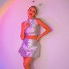 Alien Costume Women's Sexy Metallic Glitter Crop Top + Mini