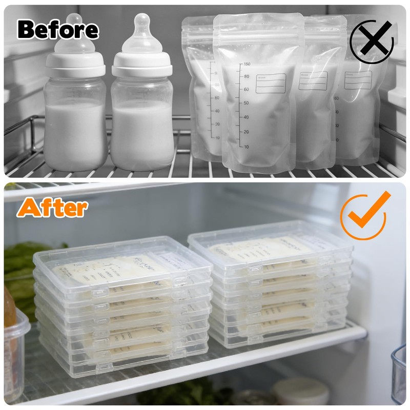 10-Pack Clear Flat Breast Milk Freezer Storage Organizer - 7.4"x5.1"