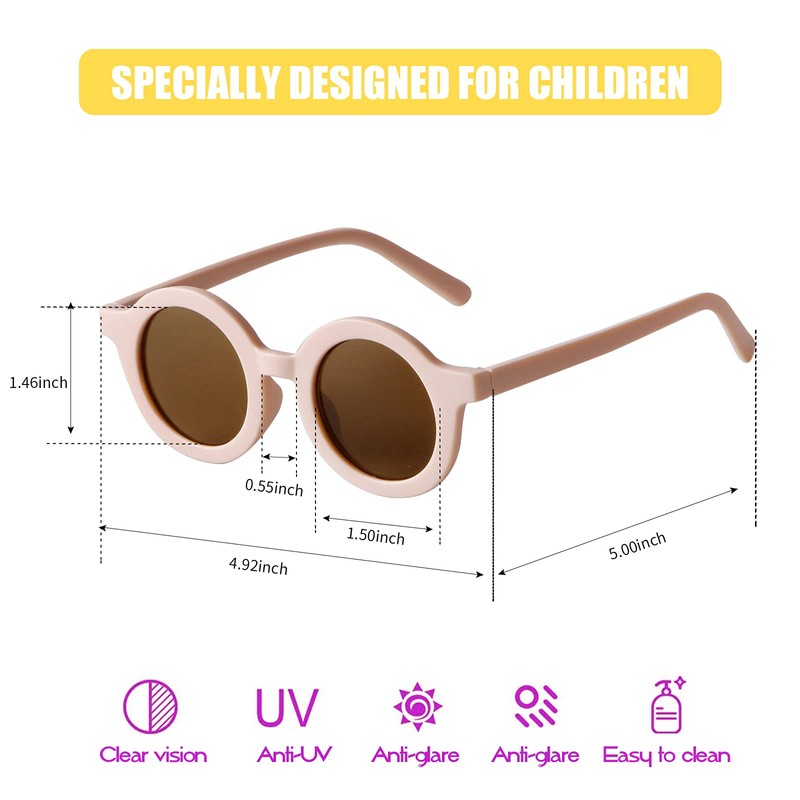 ADE WU Kids Sunglasses Baby Girls Boys UV400 Protection Round