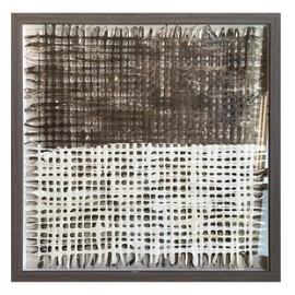 SYGALLERIER Wood Geometric Handmade 3D Square Origami Shadow Box Wall Decor - Abstract Modern Wall Art Framed Artwork with Grey and White Geometric Mesh- Suitable for Livingroom Bedroom Bathroom