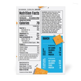 Fiber Gourmet Ranch Thinables Baked Cheese Crackers – Low Calorie, High Fiber Snack – 6g Net Carbs, 70 Calories, 13g Fiber, 5g Protein – Kosher, Made in USA with Real Cheese - 4.25 oz