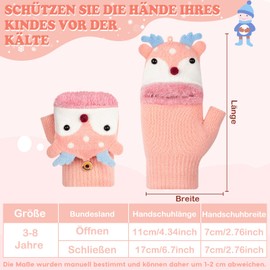 Kiiwah Children's Half Finger Gloves with Flip Top, Fingerless Gloves, Mittens for Boys and Girls, Warm Knitted Gloves, Plush Lining, Fingerless Winter Gloves, Children's Thermal Gloves, pink