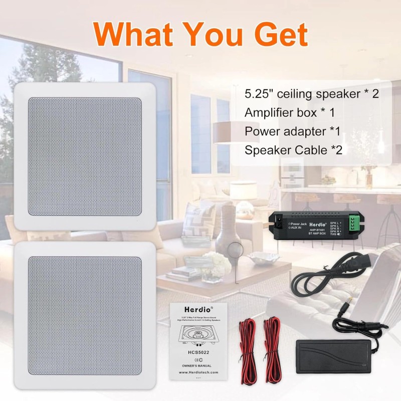 Herdio Bluetooth Ceiling Speakers 5.25" Wall Flush Mount Indoor/Outdoor Speakers