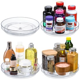 4 Pack, 10 Inch Clear Non-Skid Lazy Susan Organizers - Turntable Rack for Kitchen Cabinet, Pantry Organization and Storage, Fridge, Bathroom Closet, Vanity Countertop Makeup Organizing, Spice Rack