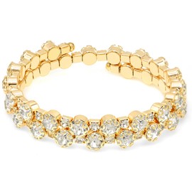 Chamqueen Adjustable Rhinestone Bracelet Classical Pearl Bracelet Bangle for Women Girls Jewelry Type17