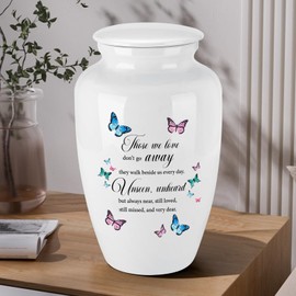 Abooxiu 10 Inches Cremation Urns for Human Ashes Ceramic Keepsake Urn Butterflies Urns for Human Ashes Decorative Urn for Adult Memorial Funeral Ashes Keepsake - Up to 200 lbs