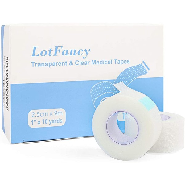 12 Rolls 1inch x 10Yards LotFancy Transparent Medical Tape, Adhesive Clear Hypoallergenic Surgical Tape,PE First Aid Tape for Wound, Bandage, Sensitive Skin, Latex Free
