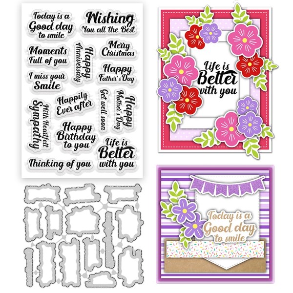 ORIGACH Sentiments Clear Stamps and Metal Cutting Dies Set for