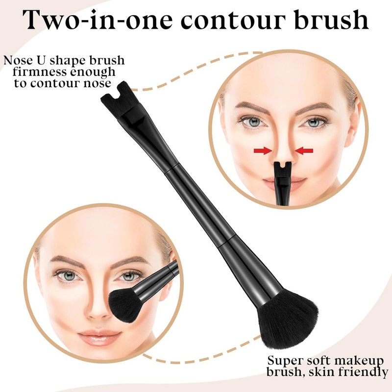 Nose Contour U-Shaped Makeup Brush - 2-in-1 Dual Ended, Precision