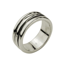 SILBERMOOS Men's Ring in Striped Look Solid Blackened 925 Sterling Silver Modern Cool, Sterling Silver, Not applicable