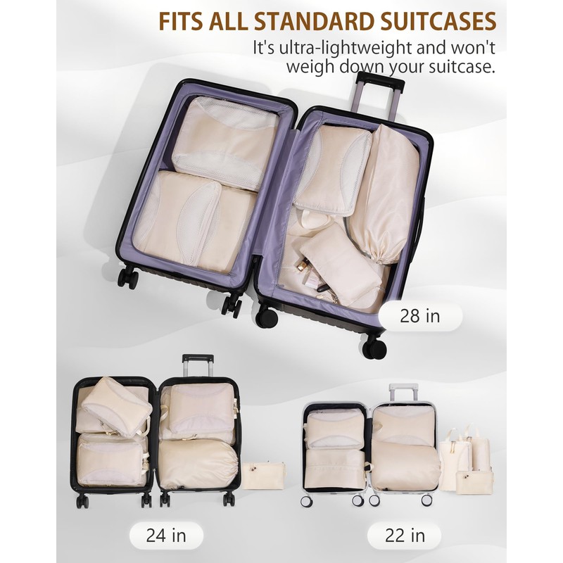 Anjing Packing Cubes Compression - 8-Piece Suitcase Organiser Set with