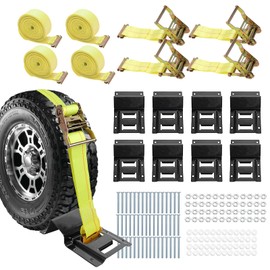 Allucky 1500LBS Wheel Chock Tie Down Kit for Trailer & Pickup Trucks - ATV, RZR, Lawn Mower, UTV Tie Down Straps -Heavy Duty Trailer Tire Straps System(4-Wheel Set)