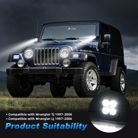HTZCMOTO 3 Inch LED Ditch Lights for 1997-2006 Jeep Wrangler TJ LJ