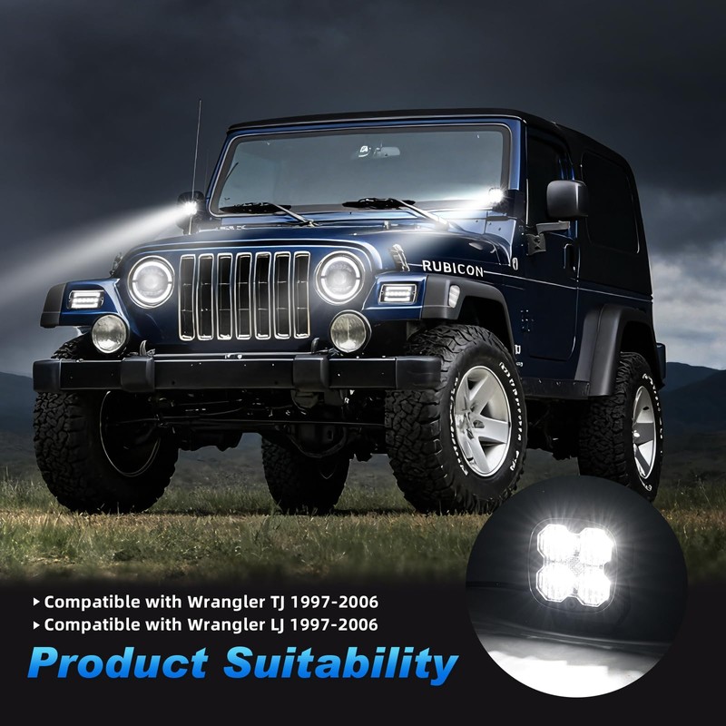 HTZCMOTO 3 Inch LED Ditch Lights for 1997-2006 Jeep Wrangler