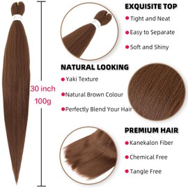 Xusuperb 30 Inch Long Pre Stretched Braiding Hair Brown Colour 30# Auburn Easy Braids Extensions Brown Kanekalon Synthetic Hair for Braiding 6 Packs Soft Yaki Rasta Braids Hair Extensions (30#)