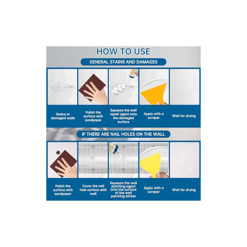 2 Pack Drywall Repair Kit,Wall Mending Agent with Scraper,Drywall Patch