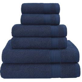 The Best Brand Awards, 6 Piece Towel Set, 100% Turkish Cotton Soft Absorbent Towels for Bathroom, 2 Bath Towels 2 Hand Towels 2 Washcloths, Navy Blue