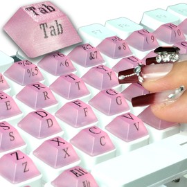 Zooplan 80 Pcs Self-Adhesive PC Keyboard Keys for Long Nails Typing and Gaming, ​​Anti-Damage Symbolic and Alphanumeric Keys for Nail-Art (Pink)